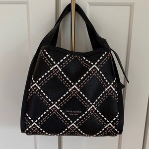 Kate Spade Knott Plaid Stitched Medium Crossbody Tote in Black
